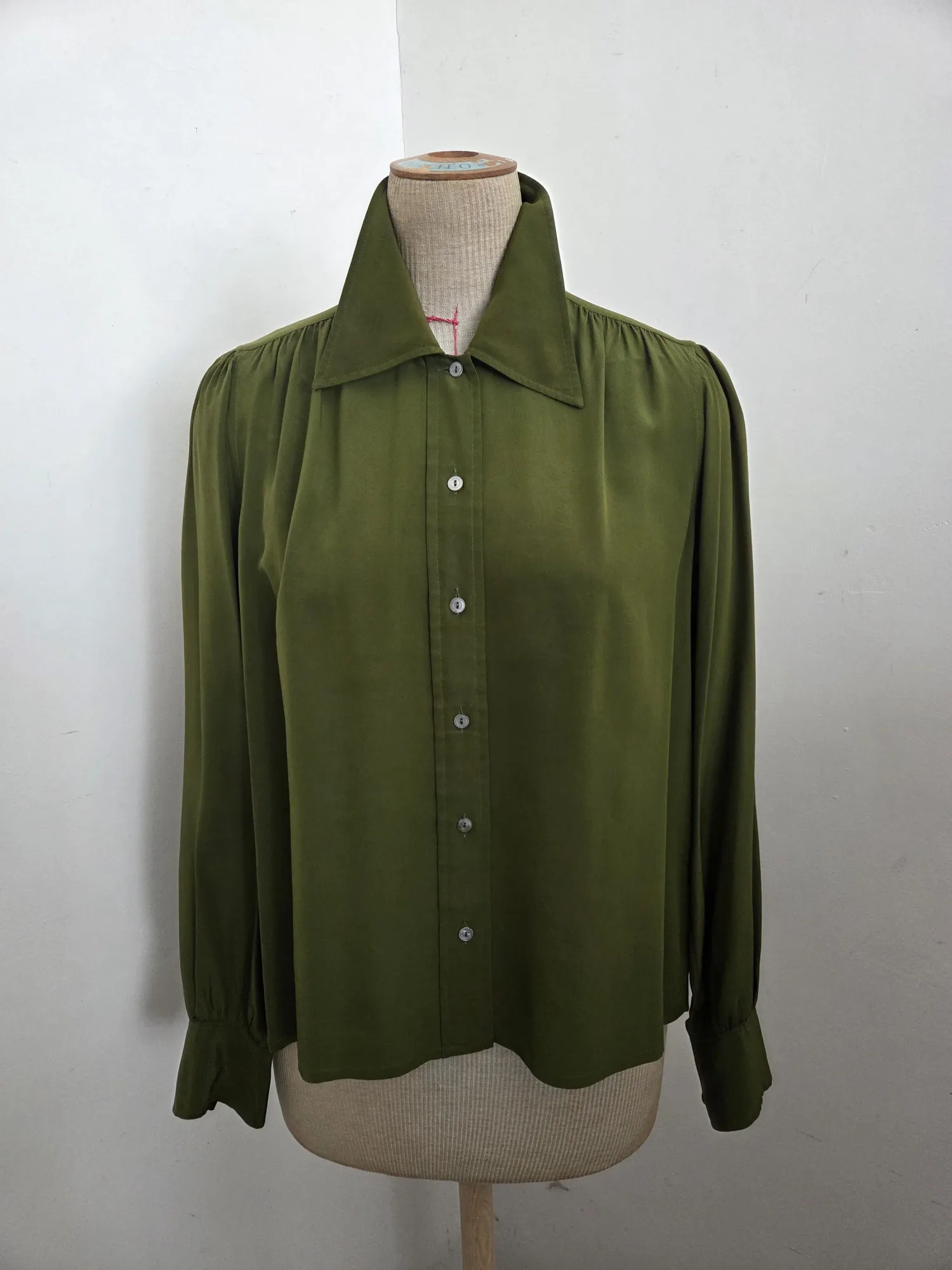 Yves Saint Laurent Moss Green Silk Blouse, seller photo 1 | The Dressy Silk Blouse, Relover