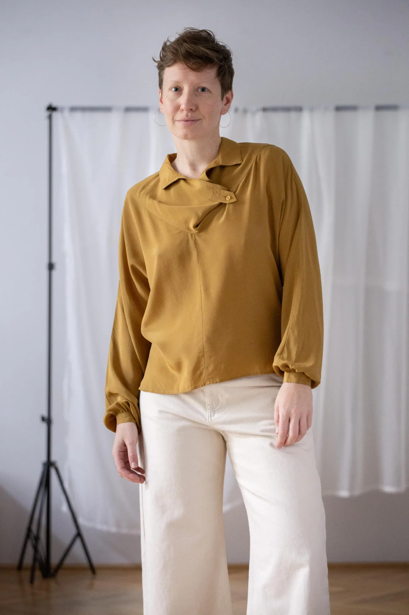 Vintage Ochre Silk Cowl-Neck Blouse, seller photo 1 | The Dressy Silk Blouse, Relover