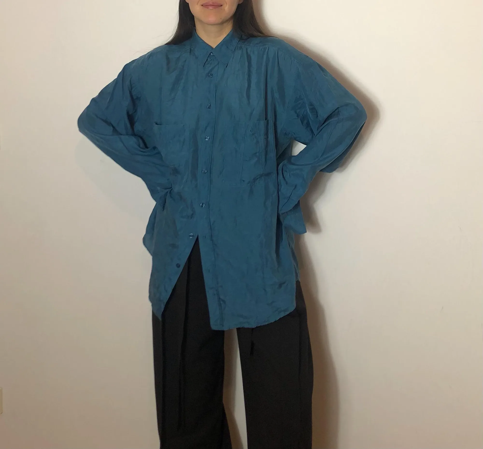 Vintage Blue Silk Shirt, seller photo 1 | The Dressy Silk Blouse, Relover