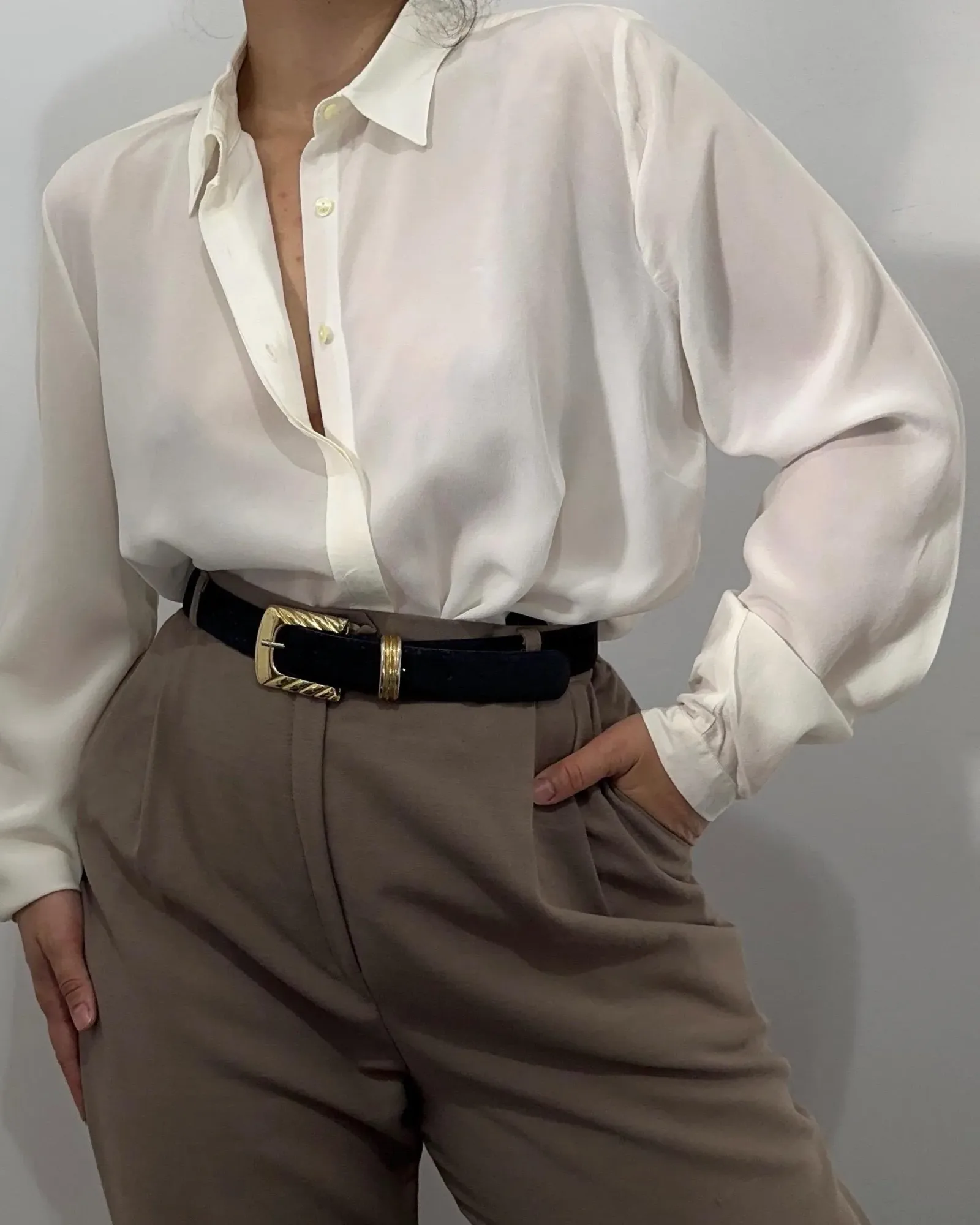 Vintage Ivory Silk Button-Up Shirt, seller photo 1 | The Dressy Silk Blouse, Relover