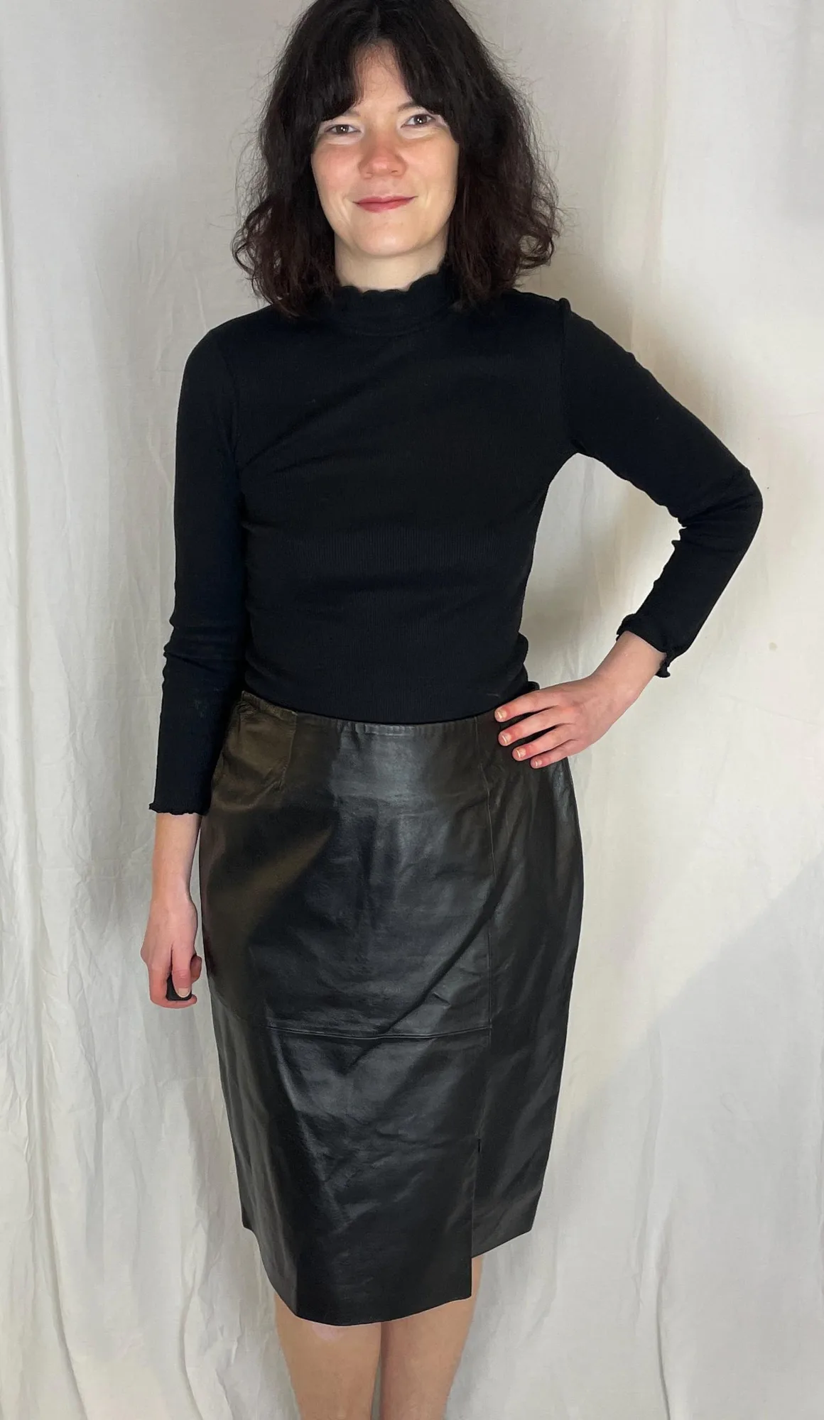 Second Hand Midi Skirt UK 14 (EU 42) Black, seller photo 1 | The Leather Pencil, Relover