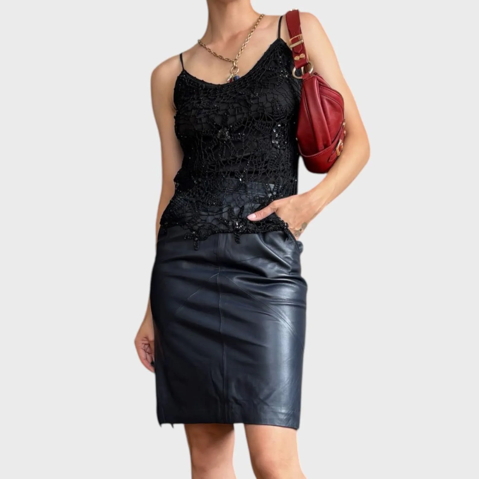 Second Hand Pencil Skirt S/M (EU 36) Blue, seller photo 1 | The Leather Pencil, Relover