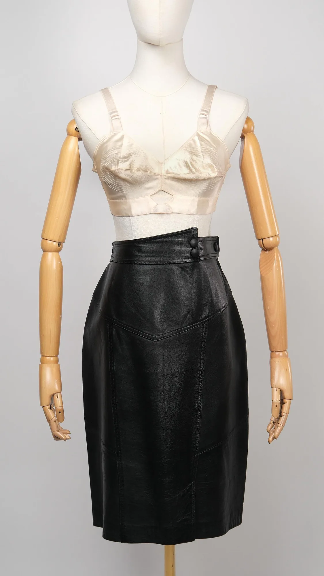 Vintage Midi Skirt UK8 Black, seller photo 1 | The Leather Pencil, Relover