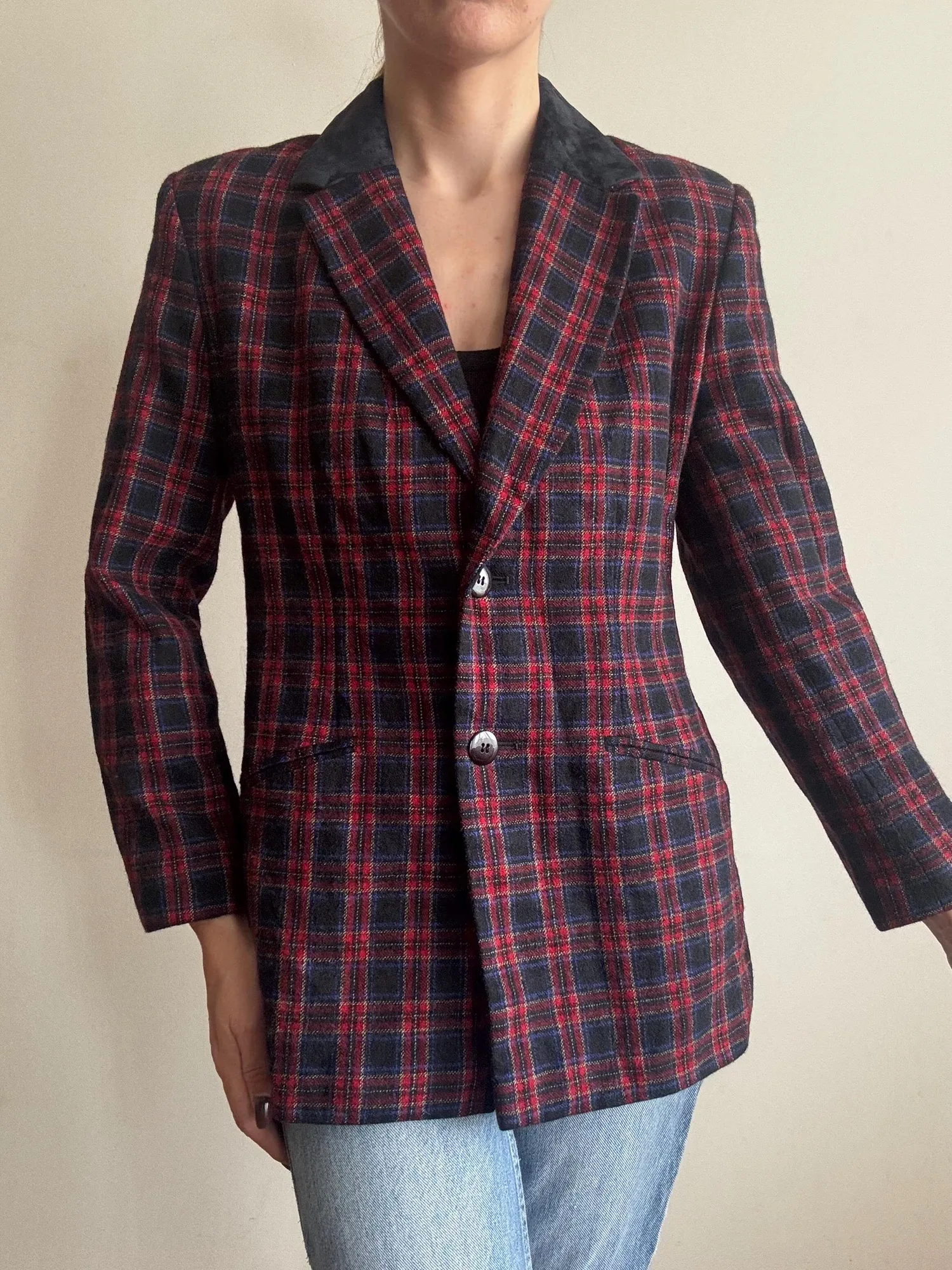 Vintage Red Plaid Wool Blazer, seller photo 1 | The Quiet Shoulder, Relover