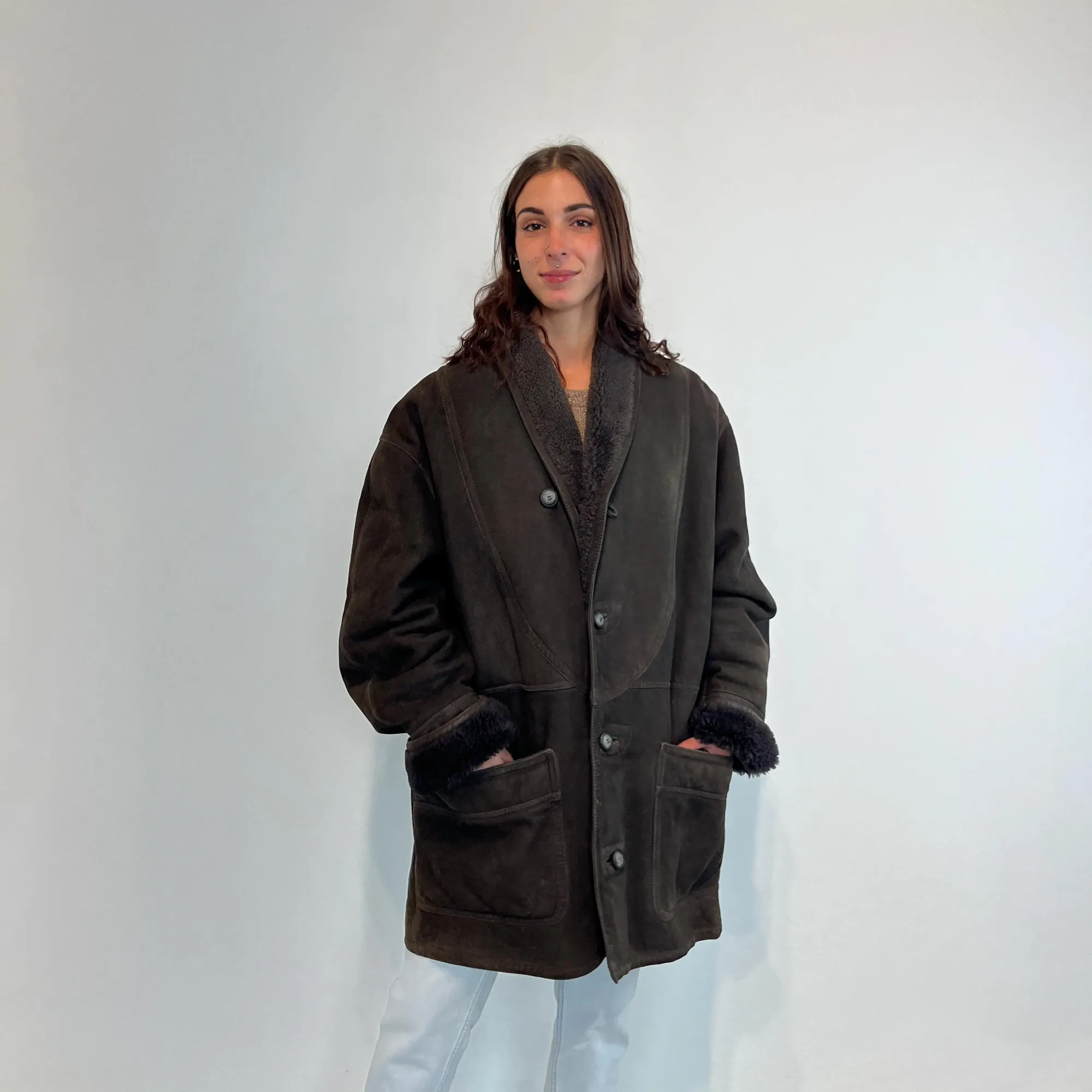 Vintage Anthracite Gray Shearling Coat, seller photo 1 | The Weight of Winter, Relover