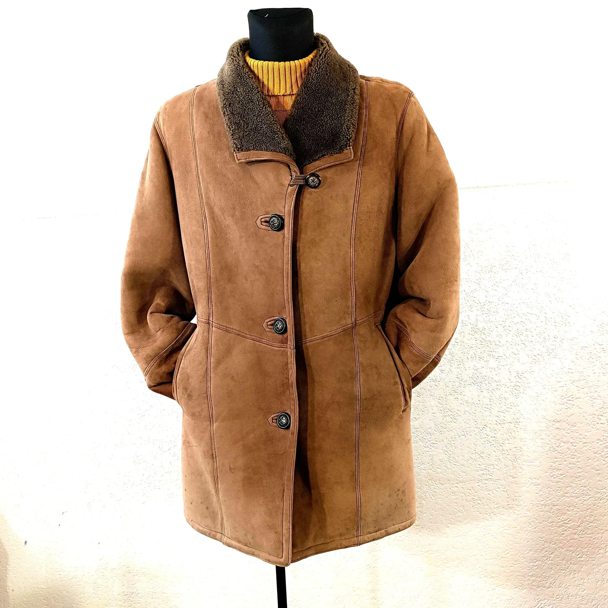 Vintage Brown Leather Turtleneck Shearling Coat, seller photo 1 | The Weight of Winter, Relover