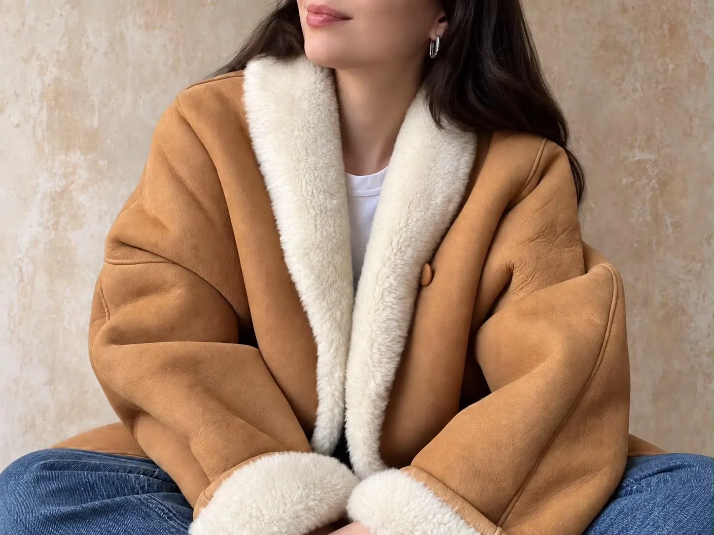 Vintage Caramel and Ecru Shearling Coat, seller photo 1 | The Weight of Winter, Relover