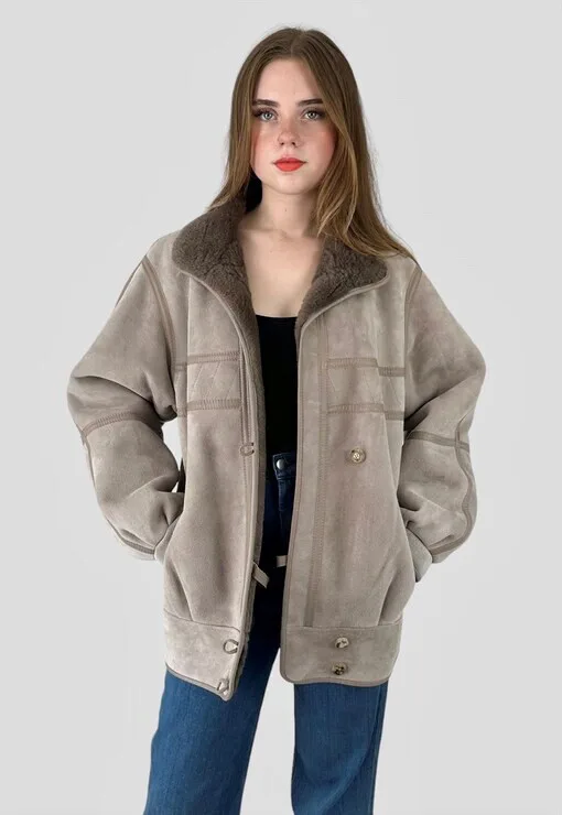 yeovil sheepskin shop Grey Shearling Coat, seller photo 1 | The Weight of Winter, Relover